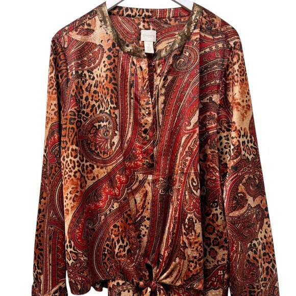 CHICO'S Paisley Blouse XL (Chicos 3) Rust Red Sequin Womens Evening Top - Picture 6 of 10